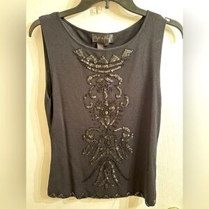 Cafe De PARIS Black Knit Sleeveless Tank Top Sequined Embellished